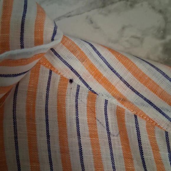 Frank & Eileen 100% Linen Orange Blue & White Stripe Button up XXS NWOT *READ - Picture 3 of 12